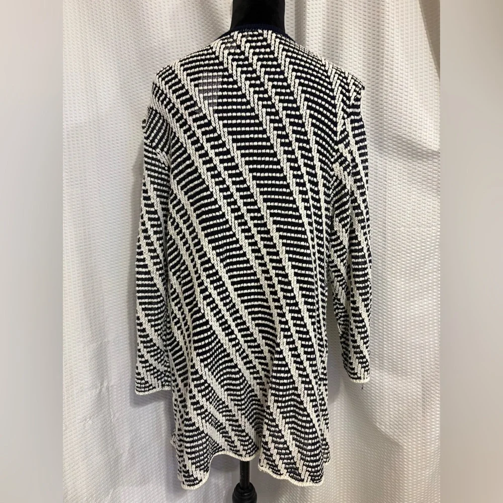 CJ Banks boho black white 3/4 sleeve cotton blend open front draped cardigan NWT